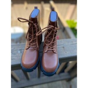 IDIFU Brown Chunky Combat Boots Women’s 7 Lace-Up Ankle Winter Boots NIB Workwea